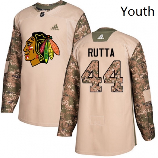 Youth Adidas Chicago Blackhawks 44 Jan Rutta Authentic Camo Veterans Day Practice NHL Jersey